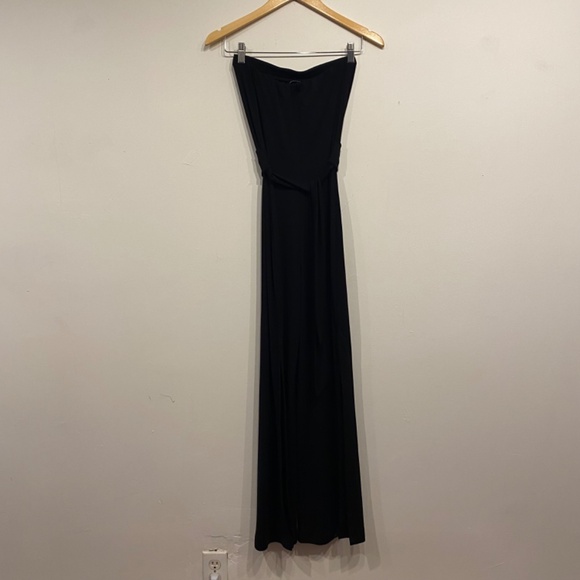 White House Black Market Strapless Black Wide Leg Belted Jumpsuit Size Small - Picture 2 of 6